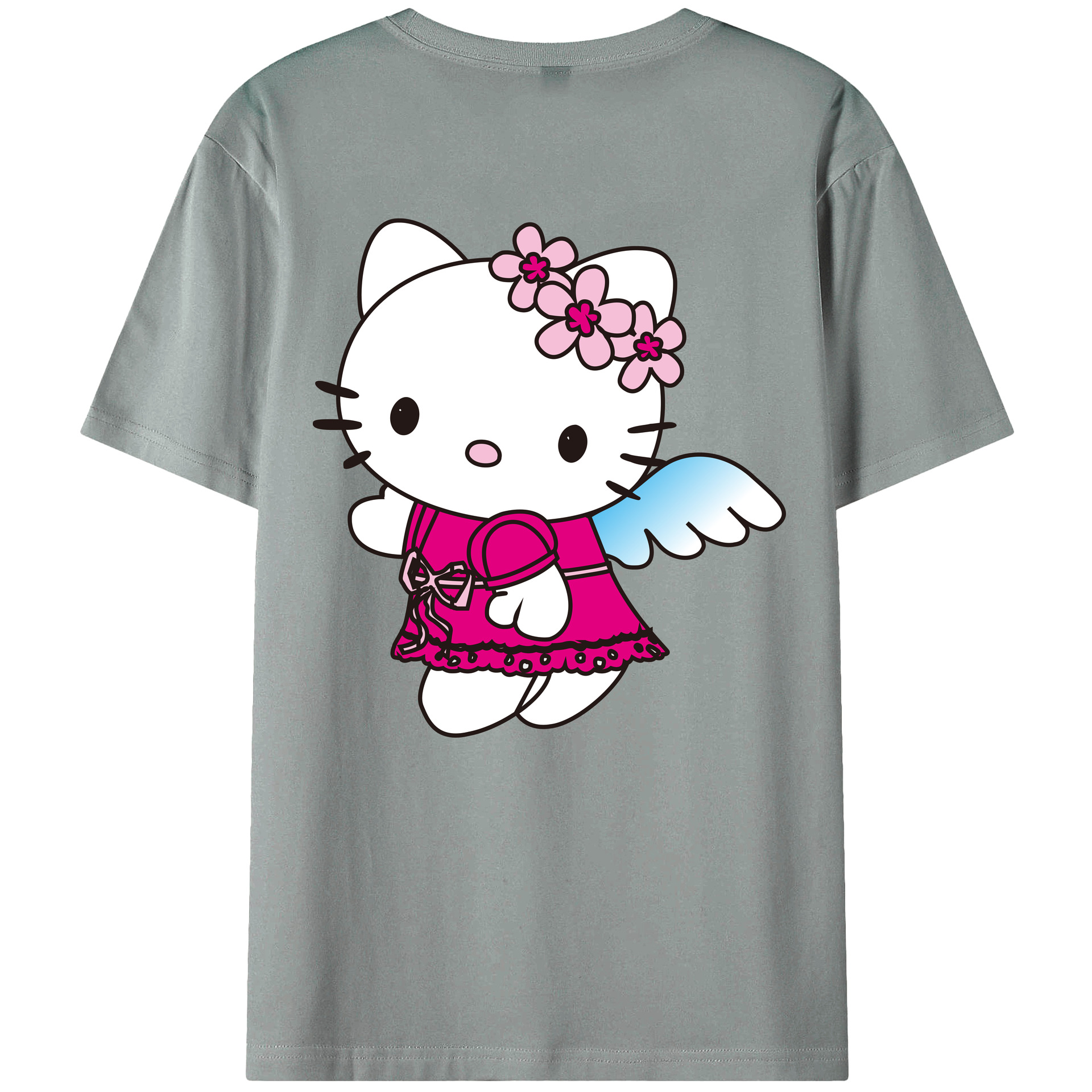 （画像用） Hello Kitty ハローキティ 綿100％ メンズ半袖Tシャツ（バックプリント） 通気性